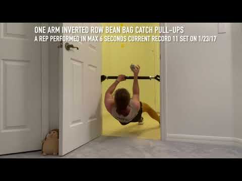 Muscle Woman with Unique Bean Bag Australian Pull-Ups