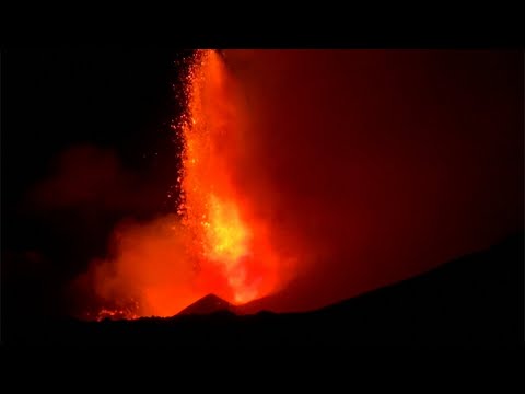 Sweltering hot lava flows from a volcanic eruption in Italy