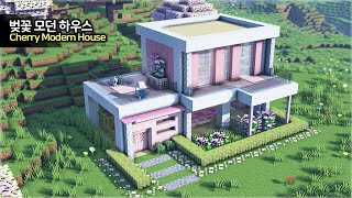 ⛏ Minecraft Tutorial ::  Cherry Blossom Modern House  [마인크래프트 벚꽃 모던하우스 집짓기 건축 좌]