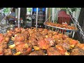 European Street Food in Italy. Best Bavarian Ham Hock Schweinshaxe, Italian Meat on Grill and more