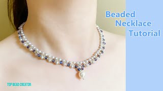 DIY Beaded necklace, Jewelry making tutorial, Pearl necklace