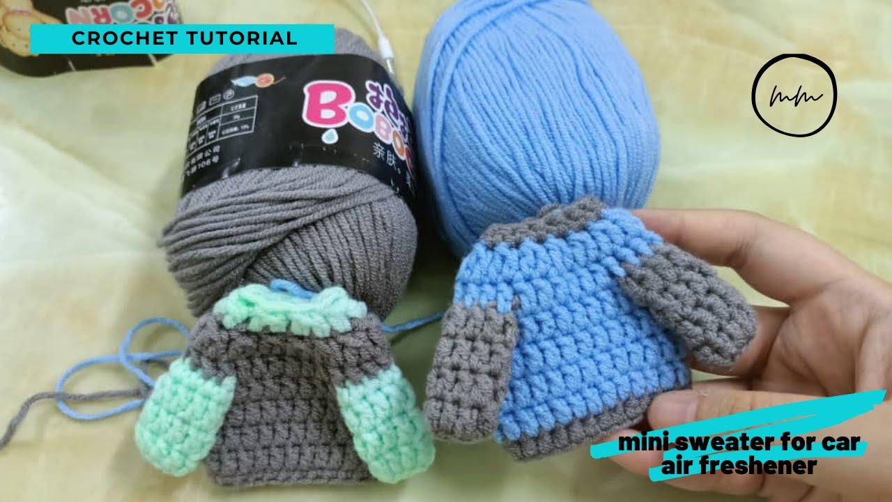 How to crochet a mini sweater ornament for car air freshener.