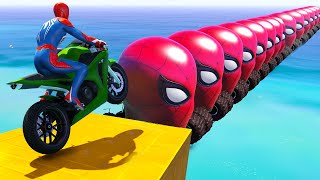 AVENGERS On RACING Motorcycles Ride On Spiderman HEAD RAMP At The Beach Superhero Hulk RACE - GTA 5