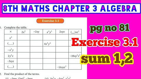 8th maths /chapter 3 Algebra /Exercise 3.1(pg no 81)multiply/sum 1,2