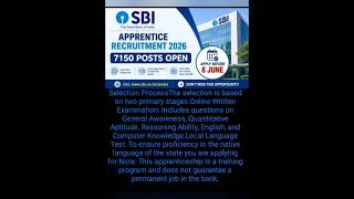 STATE BANK OF INDIA APPRENTICE RECRUITMENT ONLINE FORM 2026#SBI APPRENTICE JOBS ONLINE FORM 2026