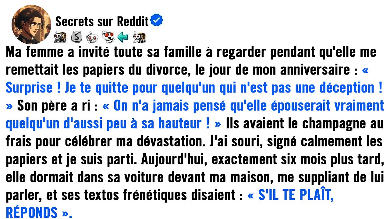 Ma femme a invité toute sa famille à regarder pendant qu'elle me remettait les papiers du divorce,