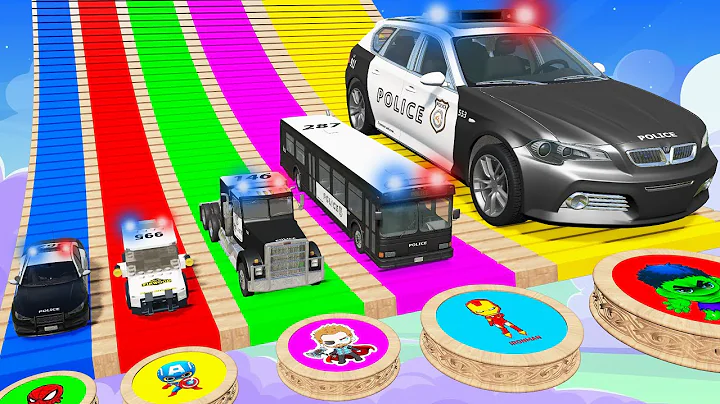 Big and Small Cars vs Slide Colors with Portal Trap – Police Cars Rescue Small Cars – BeamNG.Drive