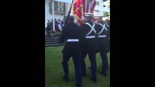 U.S. marines present the colors of the flag