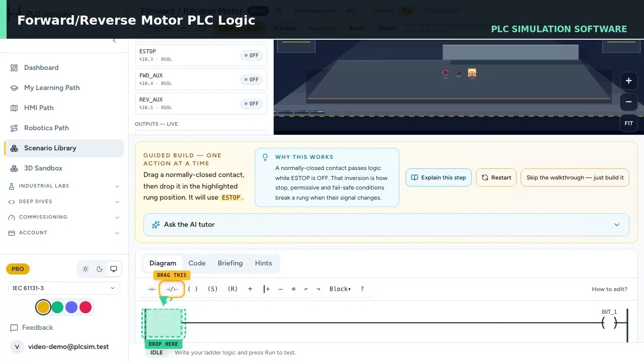 Forward/Reverse Motor PLC Logic — Electrical and Logical Interlocks