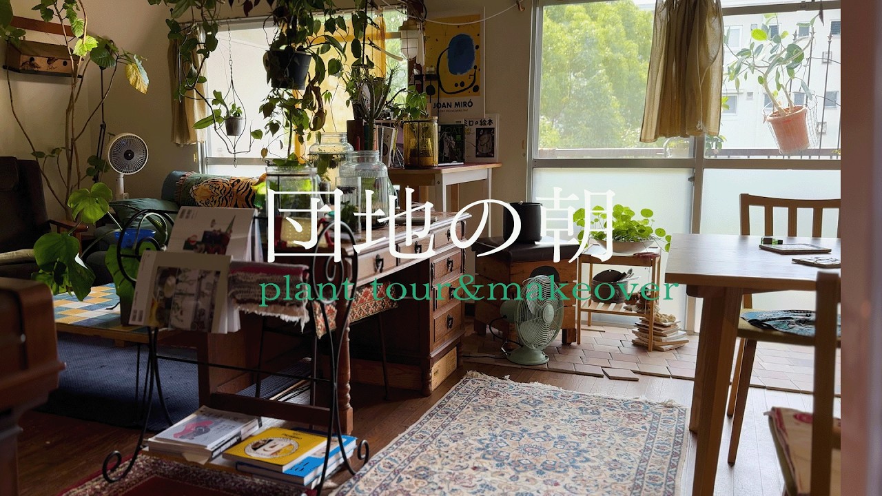【ROOM＆PLANT TOUR】6:00に起きる団地の朝のLDK🪴緑いっぱいのベランダとタイル🪴◇◆お手軽 DIYで過ごす日
