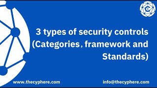3 types of Security Controls (Categories, Framework and Standards)