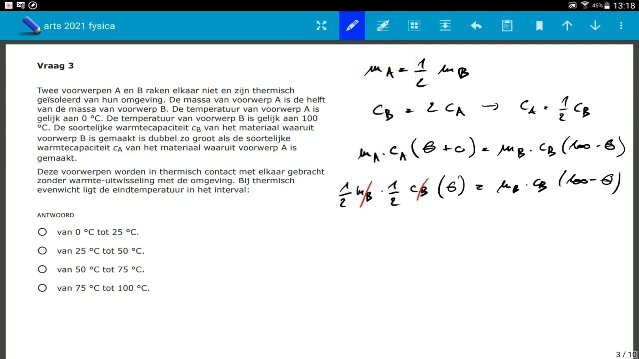 Vraag 03 2021 Arts Fysica toelatingsexamen