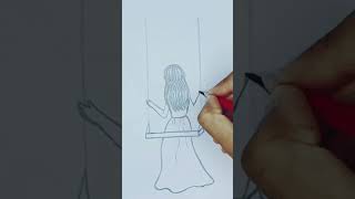 How to draw a girl sitting on a swing👩💖 #shorts #drawing #creative art