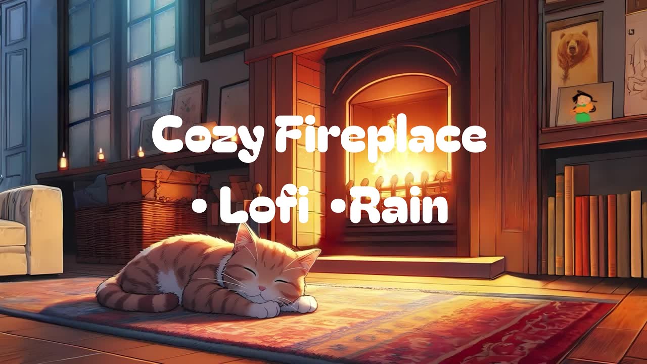 🔥 Cozy Fireplace Lofi Music & Rain Sounds | Relax, Study & Chill | 1 Hour Focus Music
