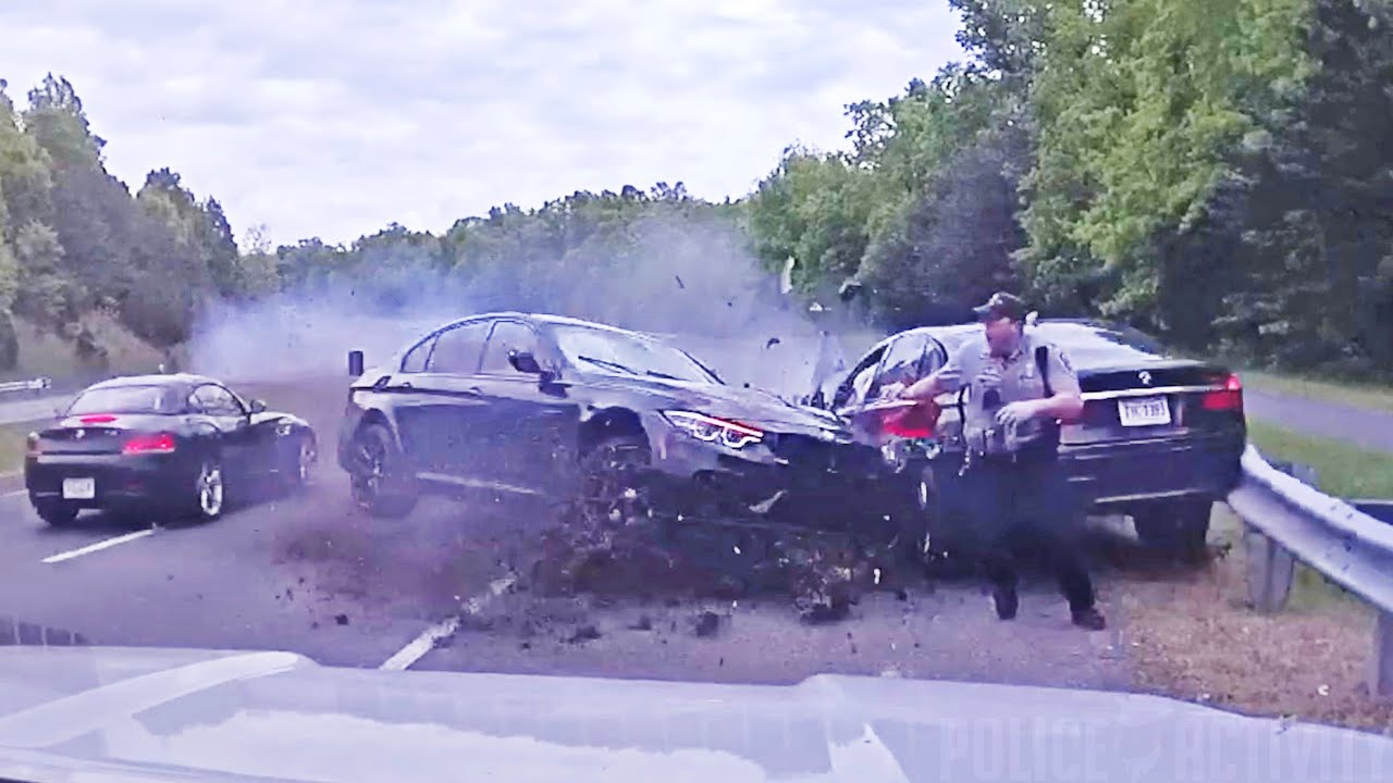 ⁣Dashcam Shows Out-of-Control Car Nearly Hit Fairfax Officer in Wild Crash