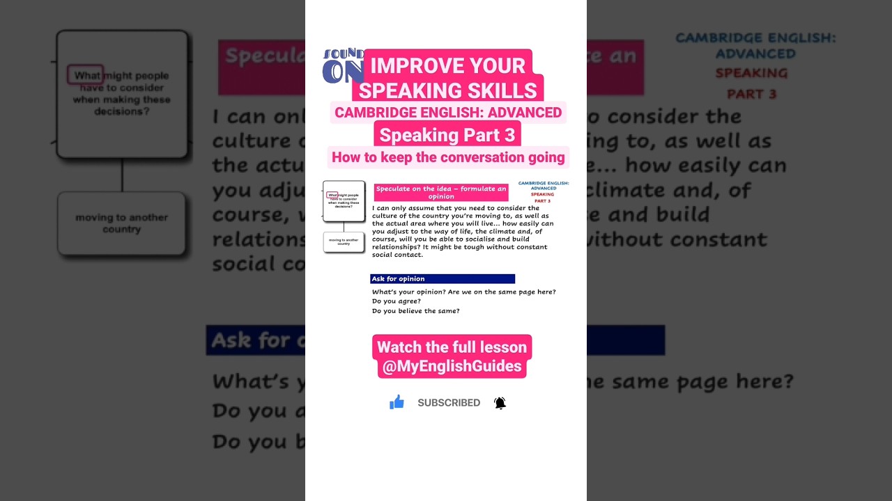 CAMBRIDGE ENGLISH: ADVANCED (CAE) SPEAKING PART 3 How to keep the conversation going #speakenglish