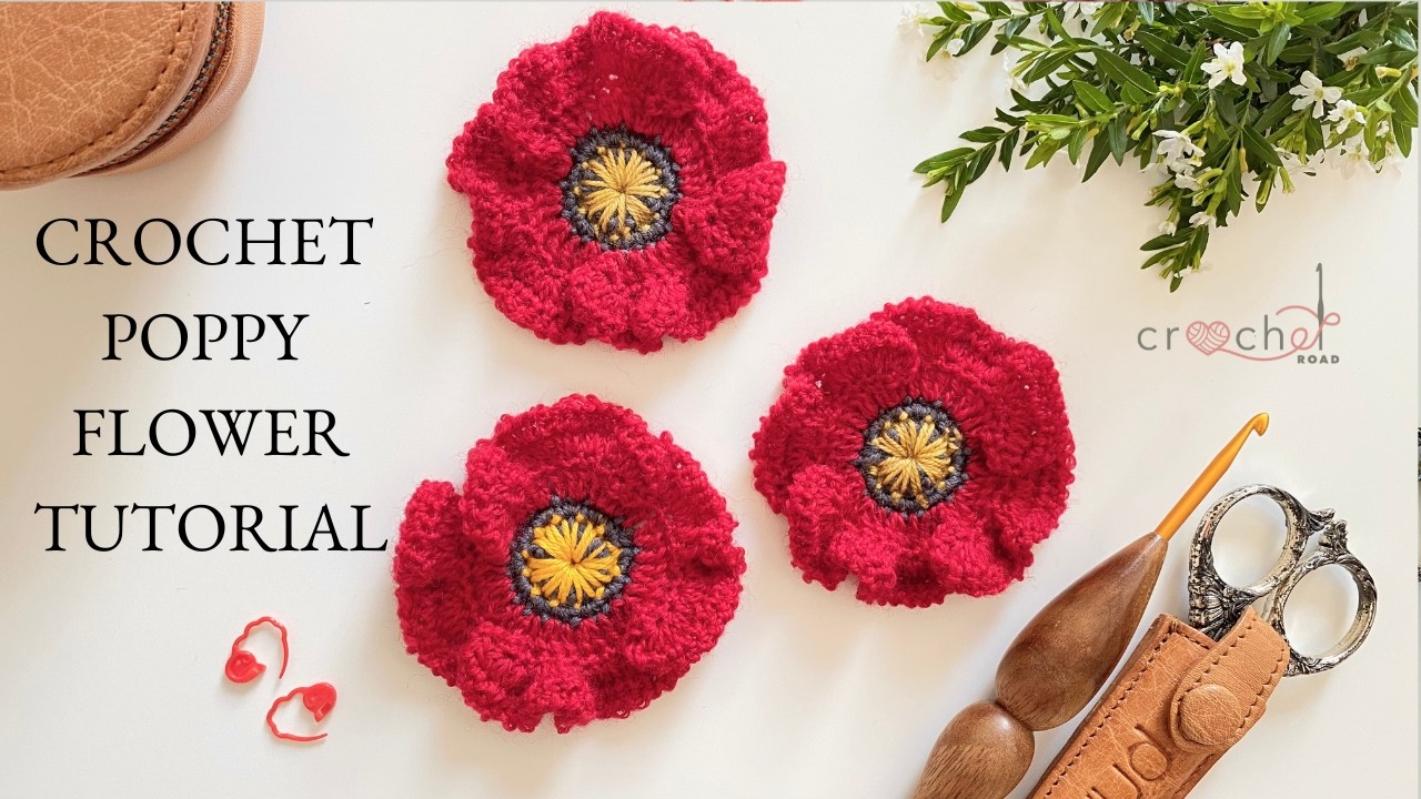 Crochet an Easy Realistic Poppy Flower for Anzac Day or Remembrance Day | Crochet Road Tutorial