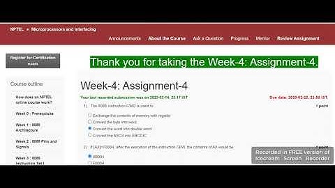Microprocessor and Interfacing NPTELCourse 2023 Assignment-4 Answer#Week-4 2023#NPTEL2023PYQ#PYQ2023