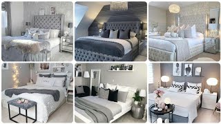 ديكورات غرف النوم باللون الرمادي والأبيض.       Décoration chambre parentale.        Bedroom decor