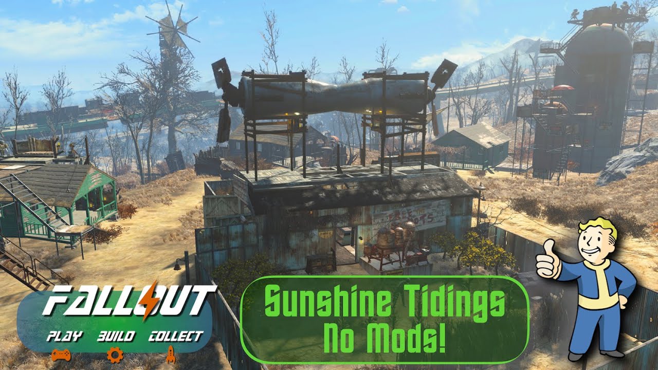 Fallout 4 Sunshine Tidings No Mods Settlement Tour! Traps, Towers in a