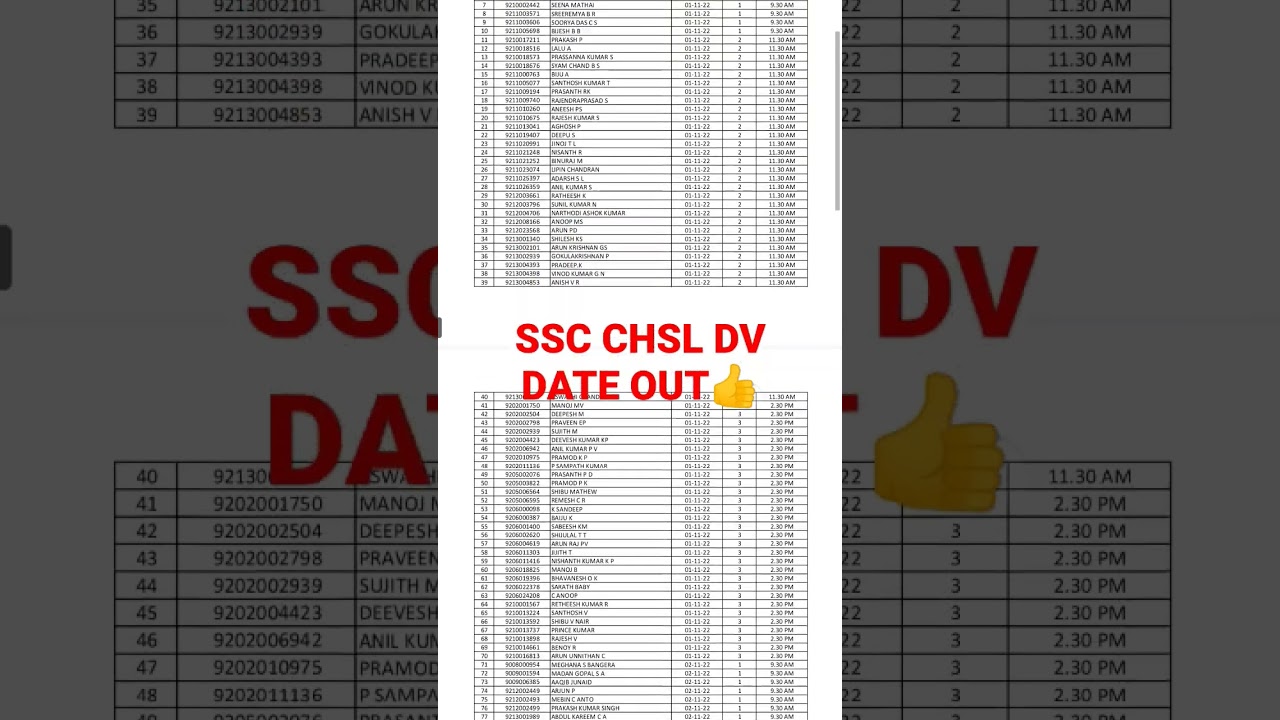 SSC CHSL DV DATE OUT // SSC CHSL REPORTING TIME AND DATE OUT
