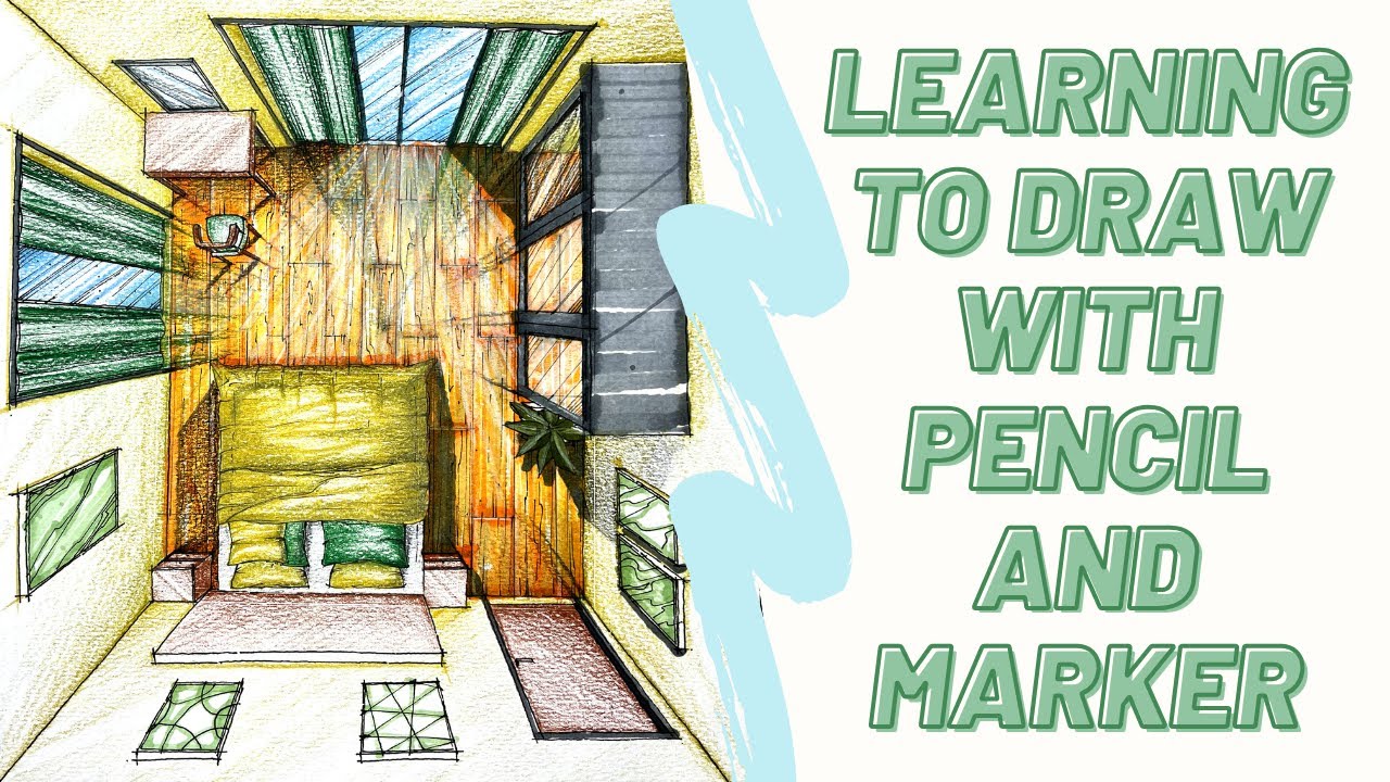 Interior Rendering with Markers and Colored Pencils/آموزش راندو فضای ...