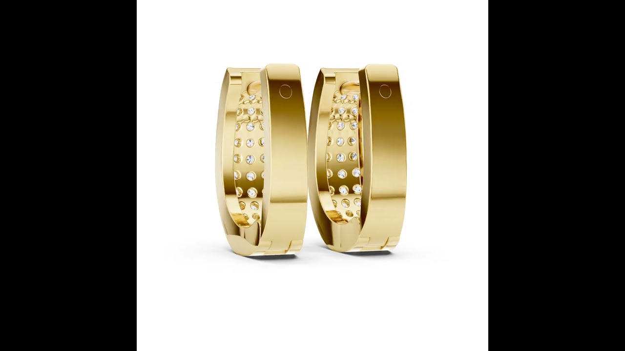 Triple Row Pave Diamond Huggie Hoop Earrings