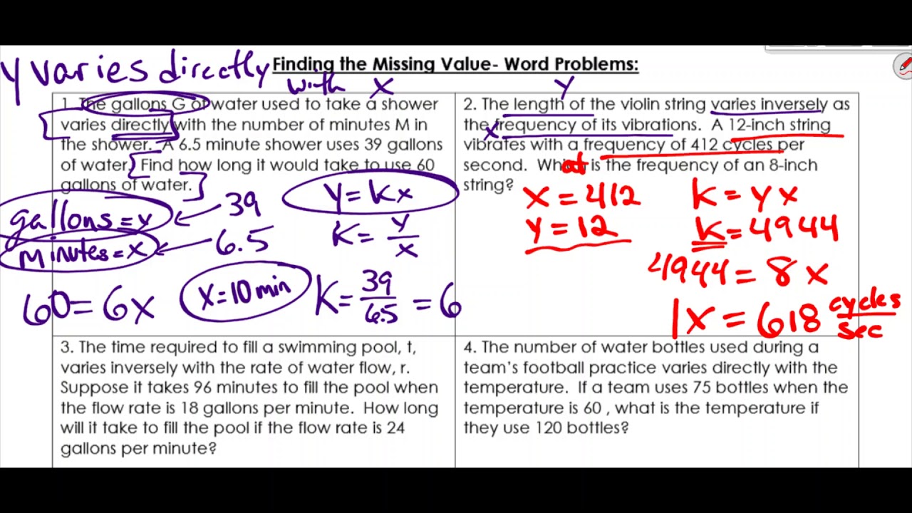 Direct And Inverse Variation Word Problems YouTube