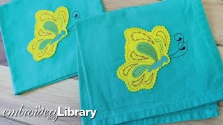 Crafty cut applique designs have raw edges -- see how to embroider them in this video from http://www.emblibrary.com. Use 