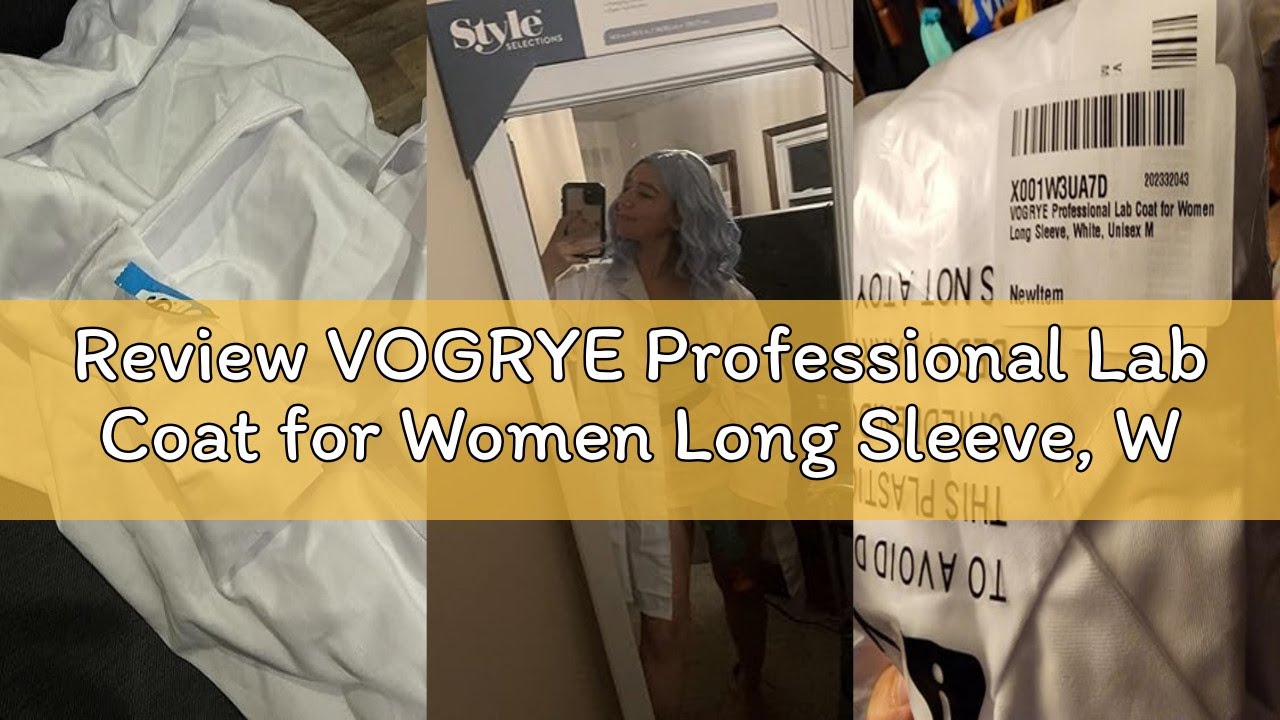 Review VOGRYE Professional Lab Coat for Women Long Sleeve, White, Unisex