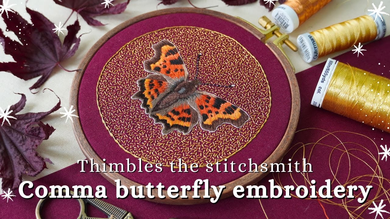 Comma butterfly embroidery | Quiet, relaxing thread painting