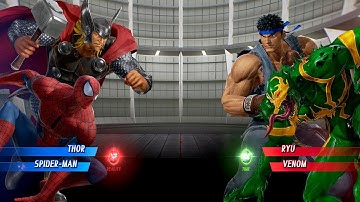 Spider-Man & Thor (Red) vs Ryu & Venom (Green) - Marvel vs Capcom Infinite | 4K Gameplay