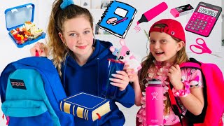PINK and BLUE School Backpack Challenge with Sisters Play Family