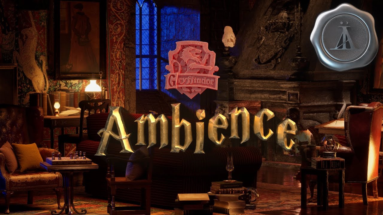 Harry Potter Gryffindor Common Room Ambience🗝️Cozy Hogwarts Fireplace & Distant Thunderstorm