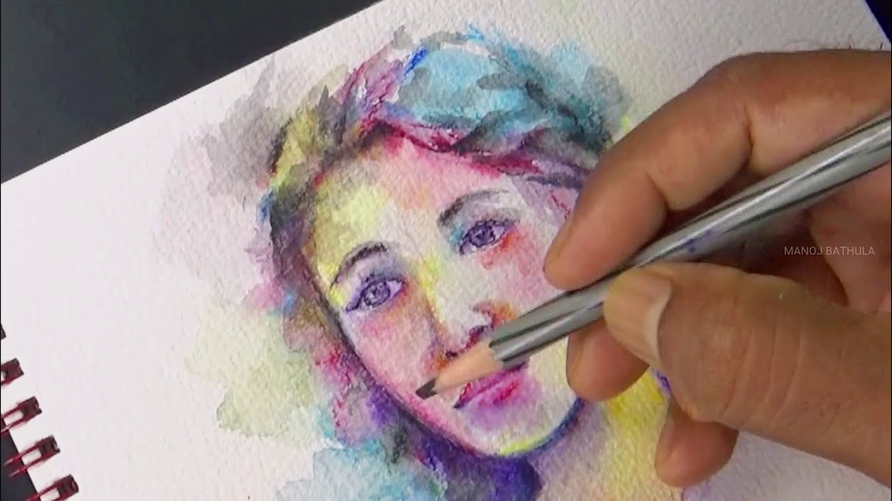 How to draw Girl Portrait with Watercolor Pencil | Portrait drawing for ...