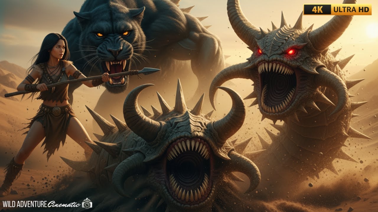 “Final Battle In The Desert — Nira & Black Smilodon vs Giant Sand Worm