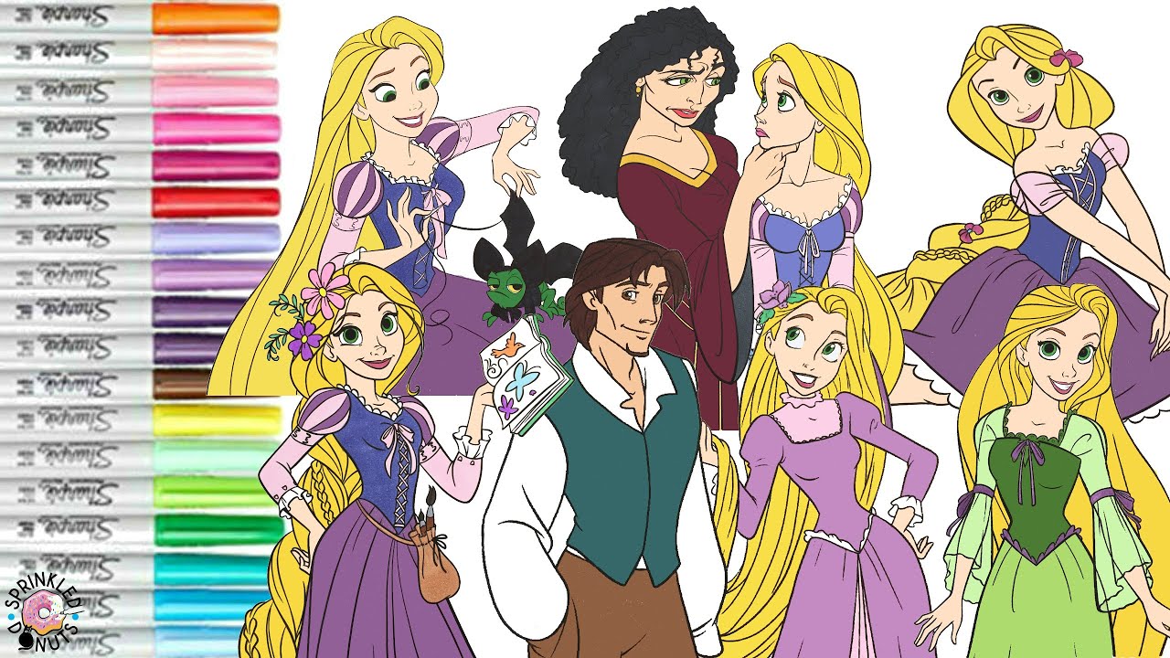 Disney Princess Coloring Book Compilation Tangled Rapunzel Flynn Rider Mother Gothal Arianna Pascal