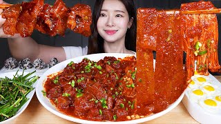 ASMR MUKBANG | SPICY BRAISED BEEF TENDON ★ GLASS NOODLES & SPICY MUSHROOMS! EATING & RECIPE!!!