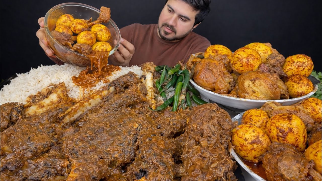 ASMR; Eating Spicy Mutton Curry Eggs Curry Spicy Chicken Curry    Real Mukbang No Talking 2160p60