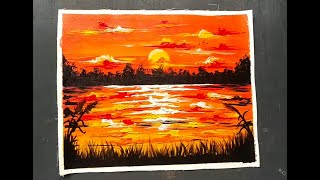 sunrise acrylic easy painting sunset tutorial beginners
