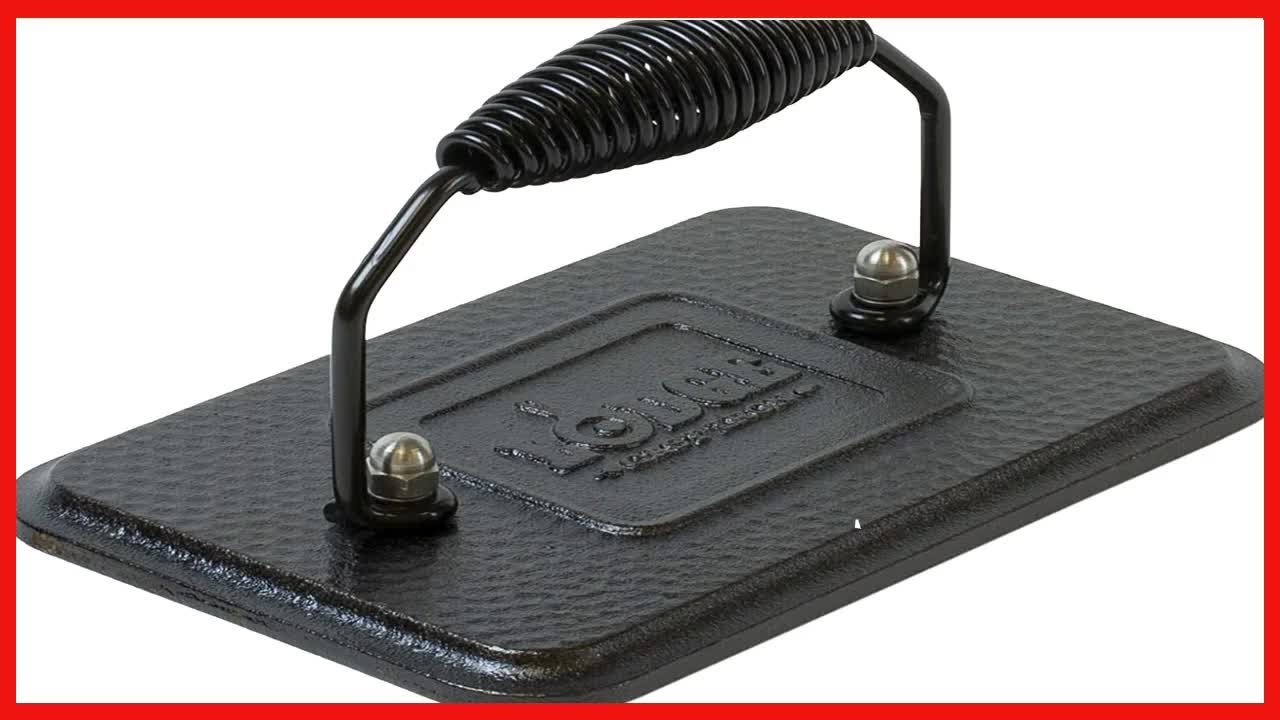 Lodge LGP3 Pre-Seasoned Rectangular Cast-Iron Grill Press, Black