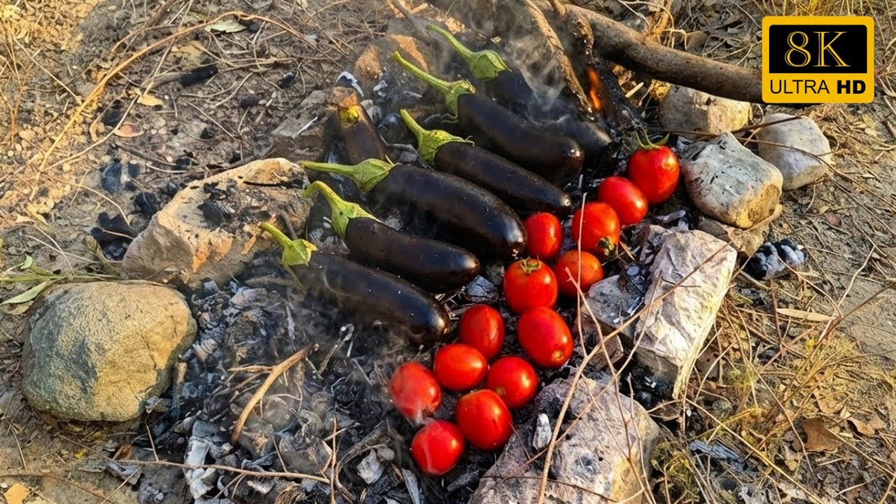 Autumn Cooking by the River 🍁🔥 Iranian Woman Making Smoky Mirza Ghasemi with Fire-Roasted Eggplants