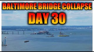 Baltimore Francis Scott Key Bridge Collapse Site on Day 30 after being struck by the Dali