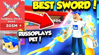 GETTING THE MOST POWERFUL SWORD IN SLASHING MASTERS AND MY OWN RUSSOPLAYS PET!! (Roblox)