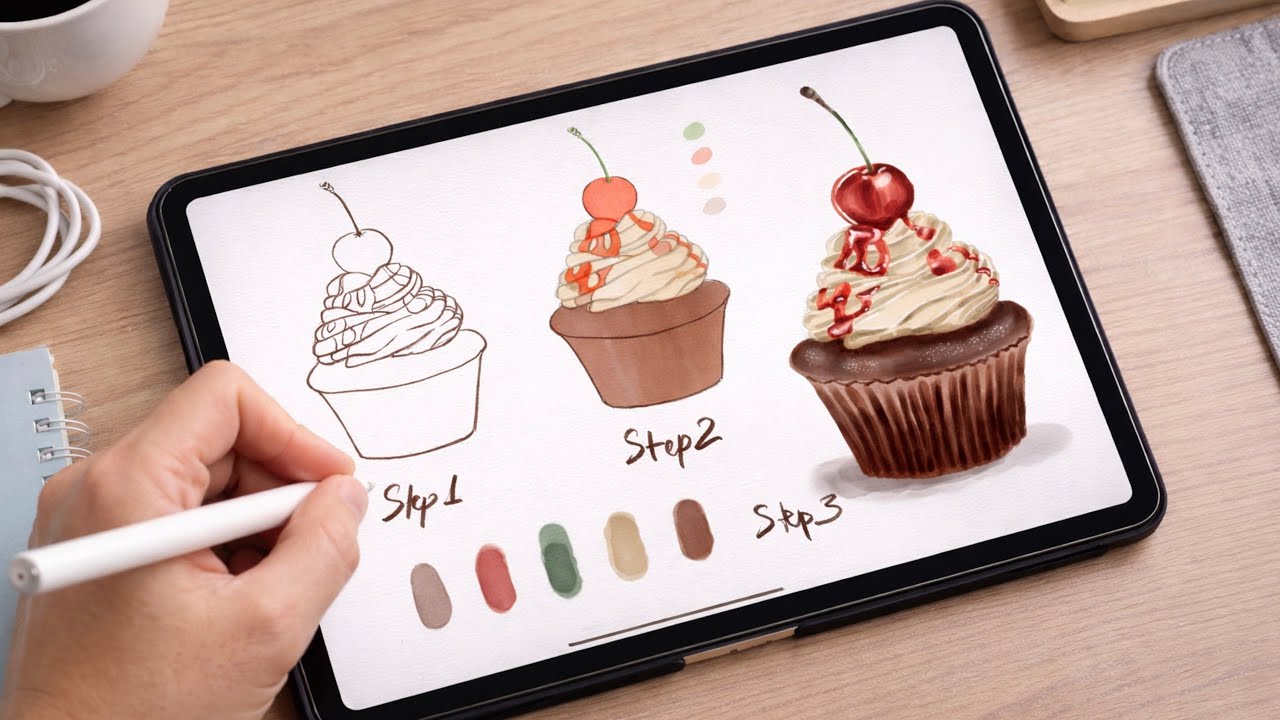 Step by Step Drawing a Black Forest Cake | Easy Realistic Dessert Art