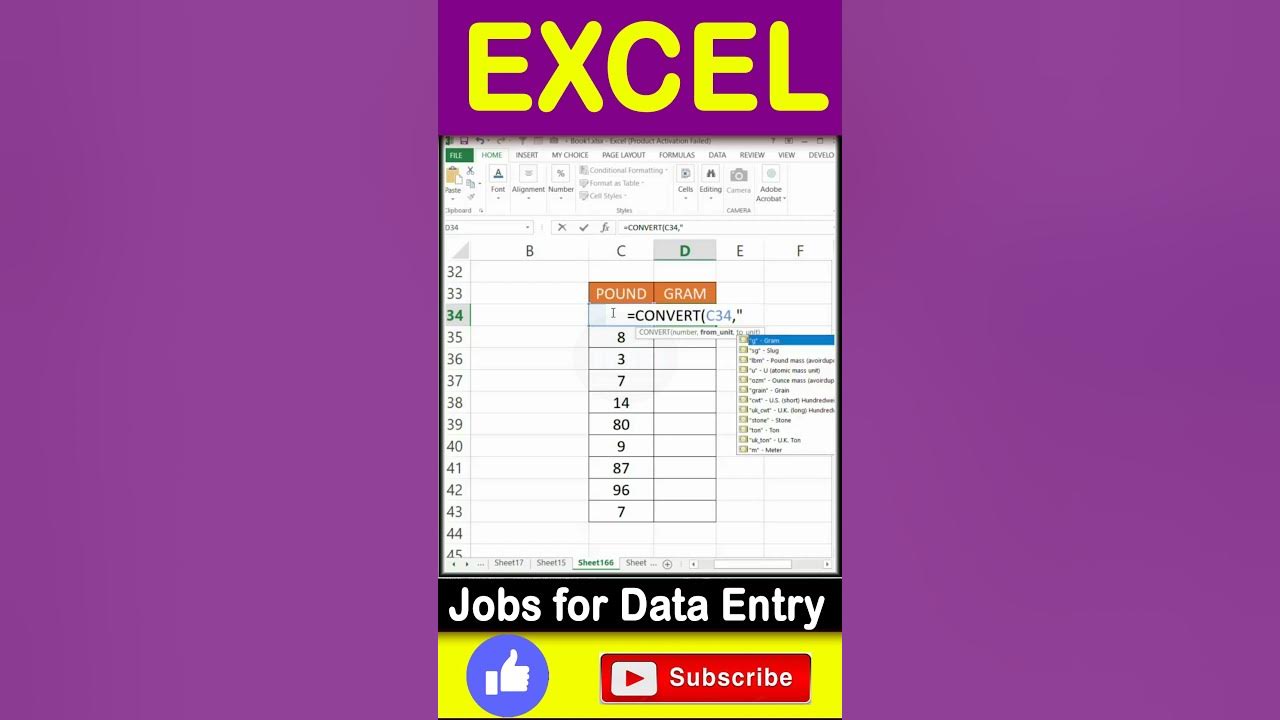 convert-pound-to-gram-in-excel-shorts-excel-viral-exceltips-excel