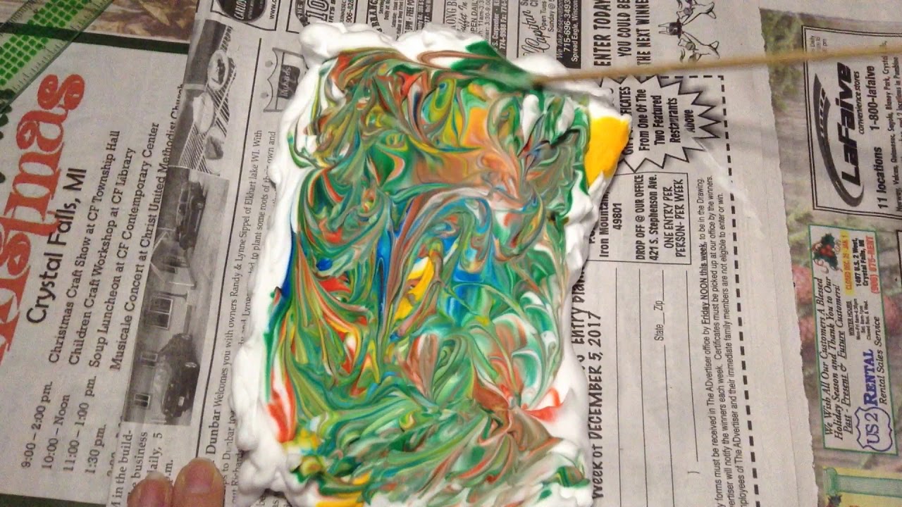 Satisfying ASMR Marbling Paper With Shaving Cream And Food Coloring