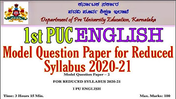 1st PUC ENGLISH Model Question Paper-2 for Reduced Syllabus 2020-21