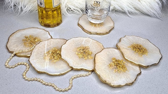 Milky White & Gold Leaf Resin Coaster Set – Crafty Chic