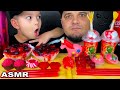 RED DESSERT ASMR Challenge(WAX Hearts ZOMBIE Lollipops Jelly BEARS and STICKS, CAKE)eating Sounds 먹방